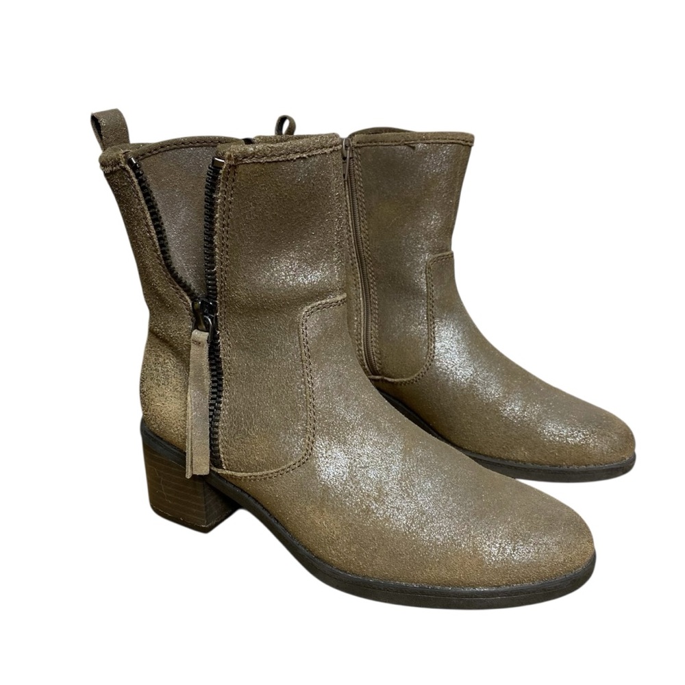 Clarks Women's Taupe Metallic Shimmer Leather Ankle Zip Boho Bootie Boots 7 M